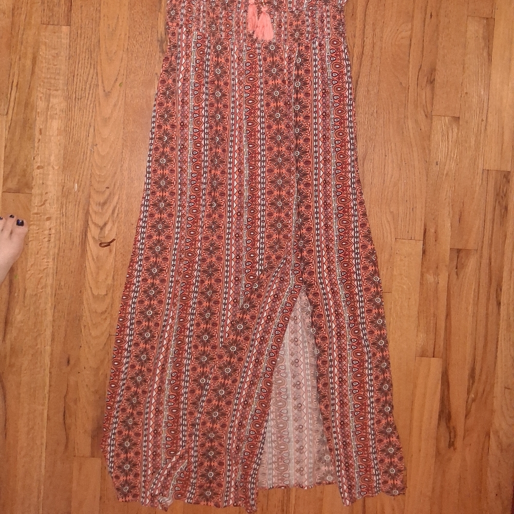 Derek Heart Coral and White Boho Maxi Dress - Picture 4 of 4